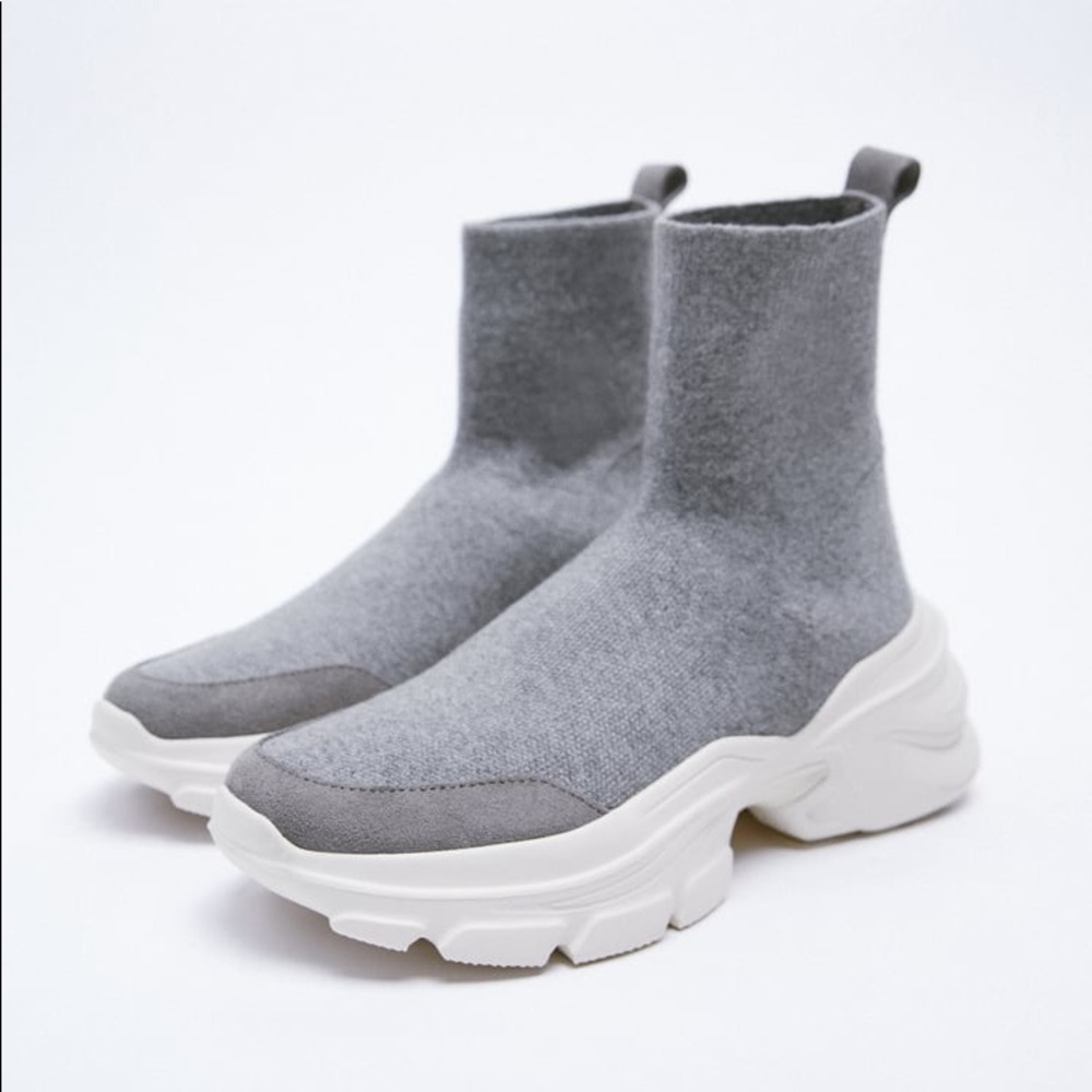 Zara STRETCH FABRIC HIGH TOP TRAINERS Sock Sneaker size 6.5 / 37